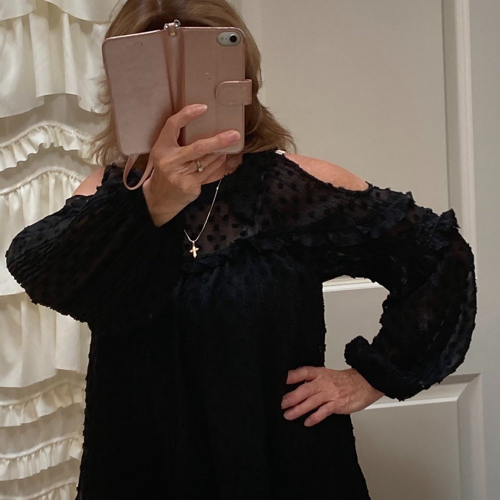 Miss Me Clip-dot Black Long-Sleeve Top Size Small